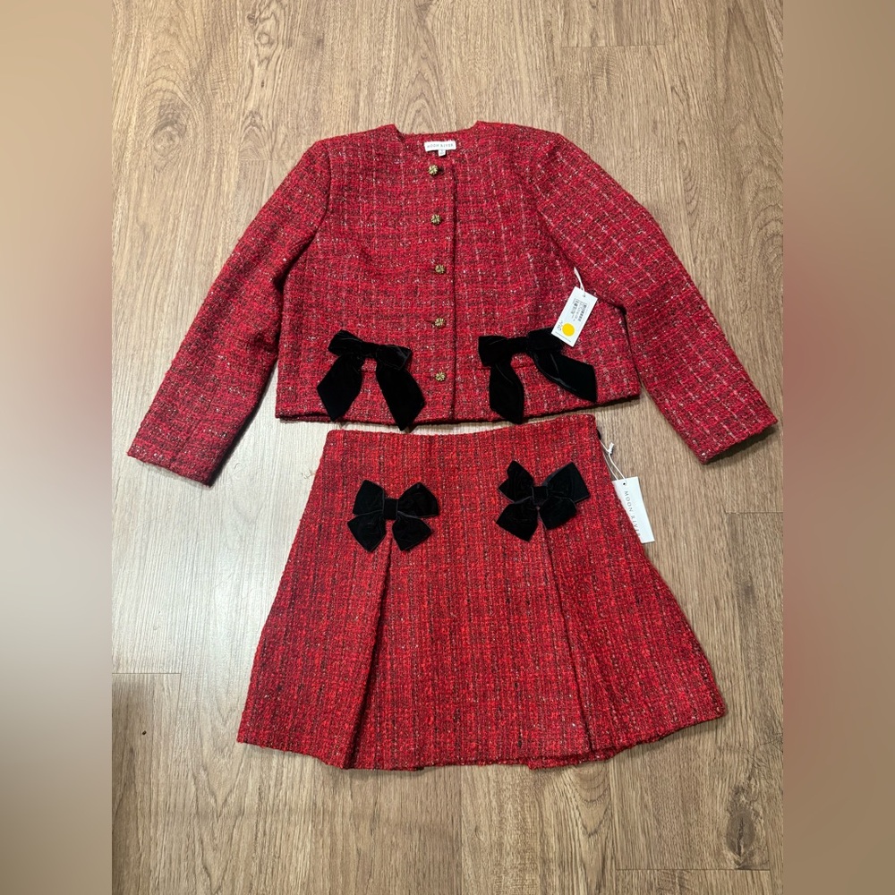 Moon River Red Plaid Crop Jacket & Mini Skirt Suit Set w/ Ribbon | Size S | NWT - Picture 3 of 8